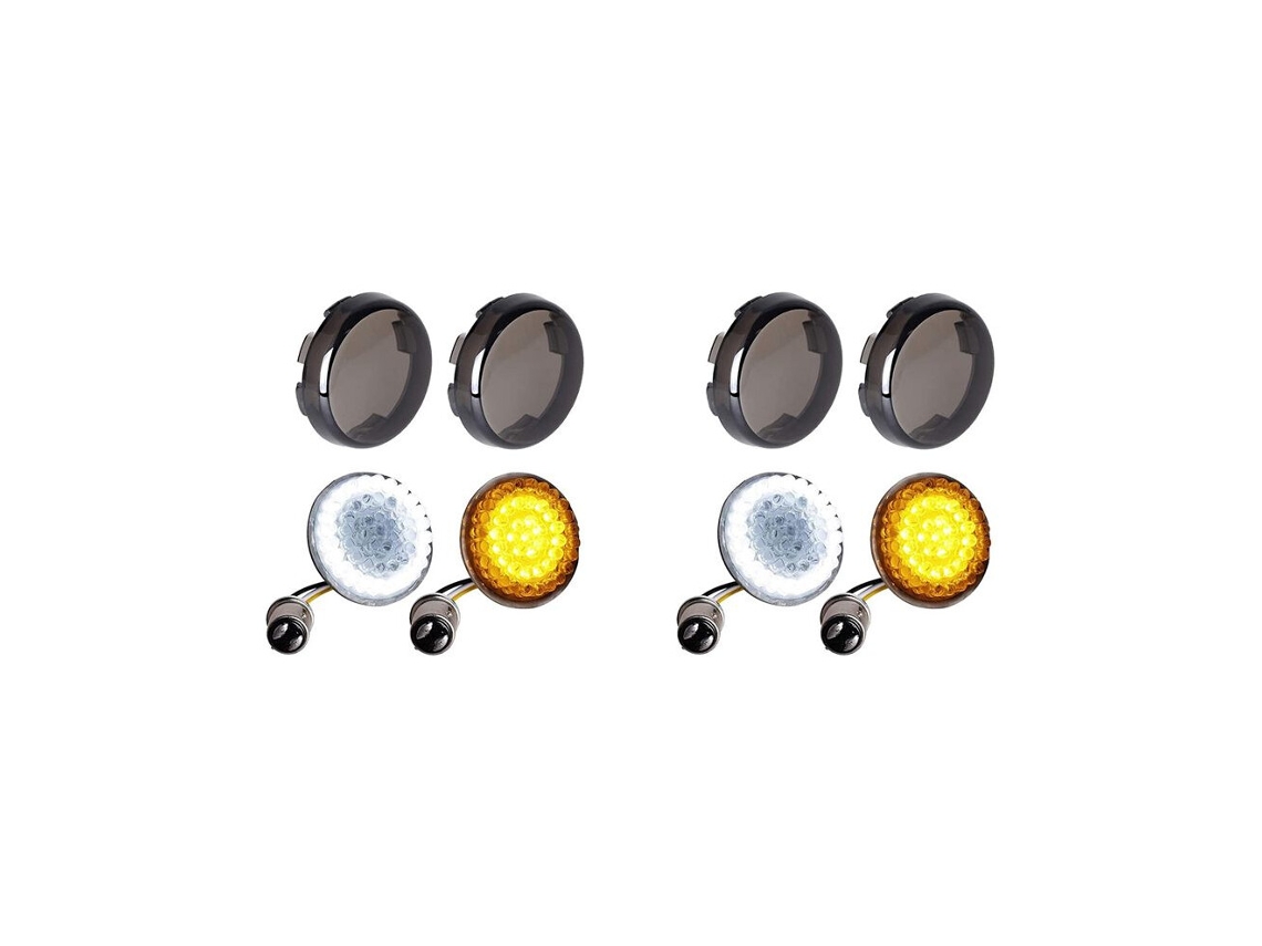 8x Piscas Dianteiros Fumado com Painel de Leds Kit de Inserção 1157 para Motos Dyna, Road Glide e Street Glide