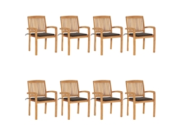 Vidaxl Cadeiras De Jardim Empiháveis C/ Almofadões 8 Pcs Teca Maciça