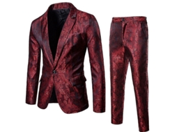 Blazer E Calça Slim Fit Estampado Para Ocasiões Casuais, Festas, Casamentos E Formaturas - Poliéster Vermelho Escuro