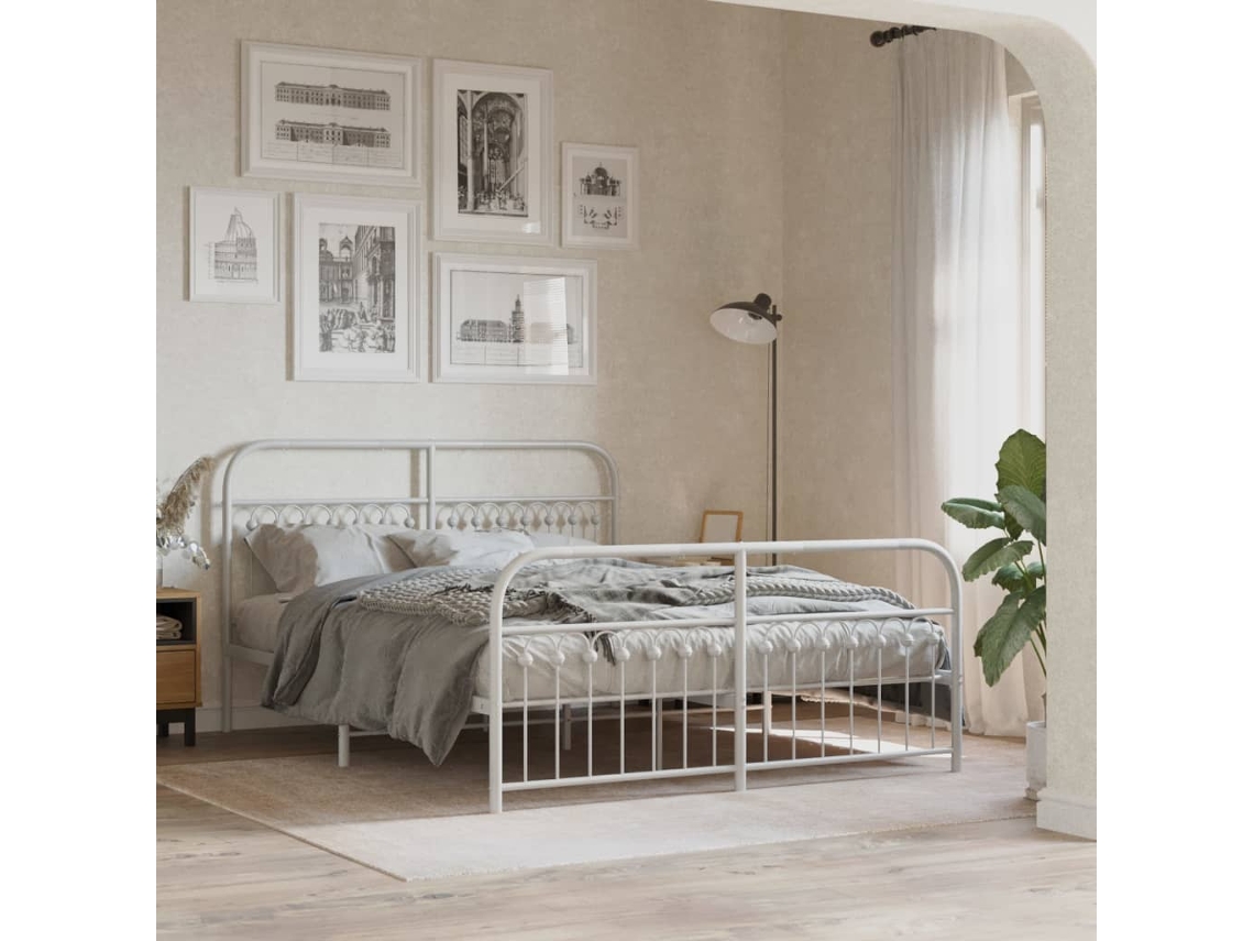Vidaxl Estrutura De Cama Com Cabeceira E Pés 150x200 Cm Metal Branco