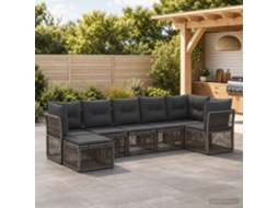 Vidaxl Conjunto De Sofá De Jardim 7 Unid. Cinzento Vime Pe