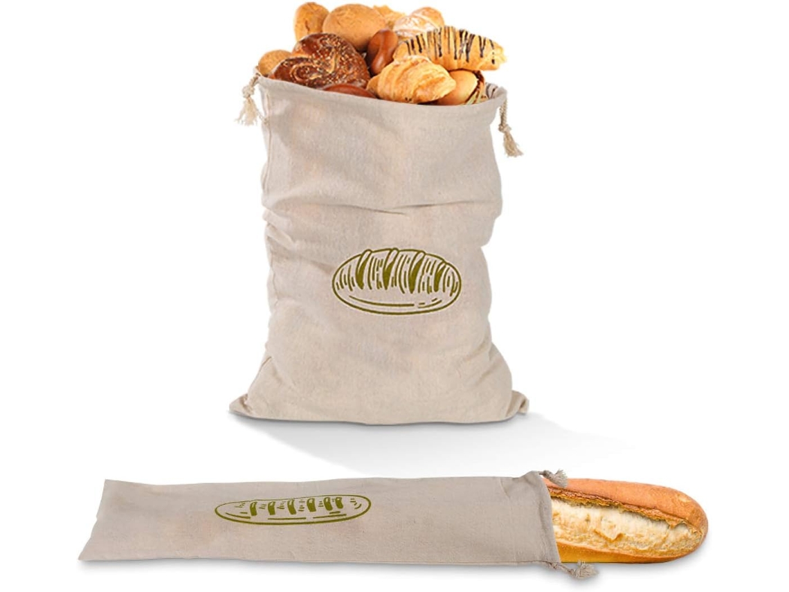 Mochila Com Cordão, Em Algodão, 2 Sacos De Algodão Reutilizáveis, Cesto Para Pão, Para Armazenar Pão Caseiro E Outros Alimentos Em Casa