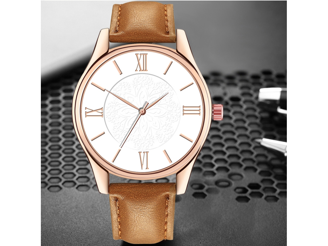 Relógio de Pulso Masculino Elegante de Quartzo com Pulseira de Pu Display Analógico Dial Redondo
