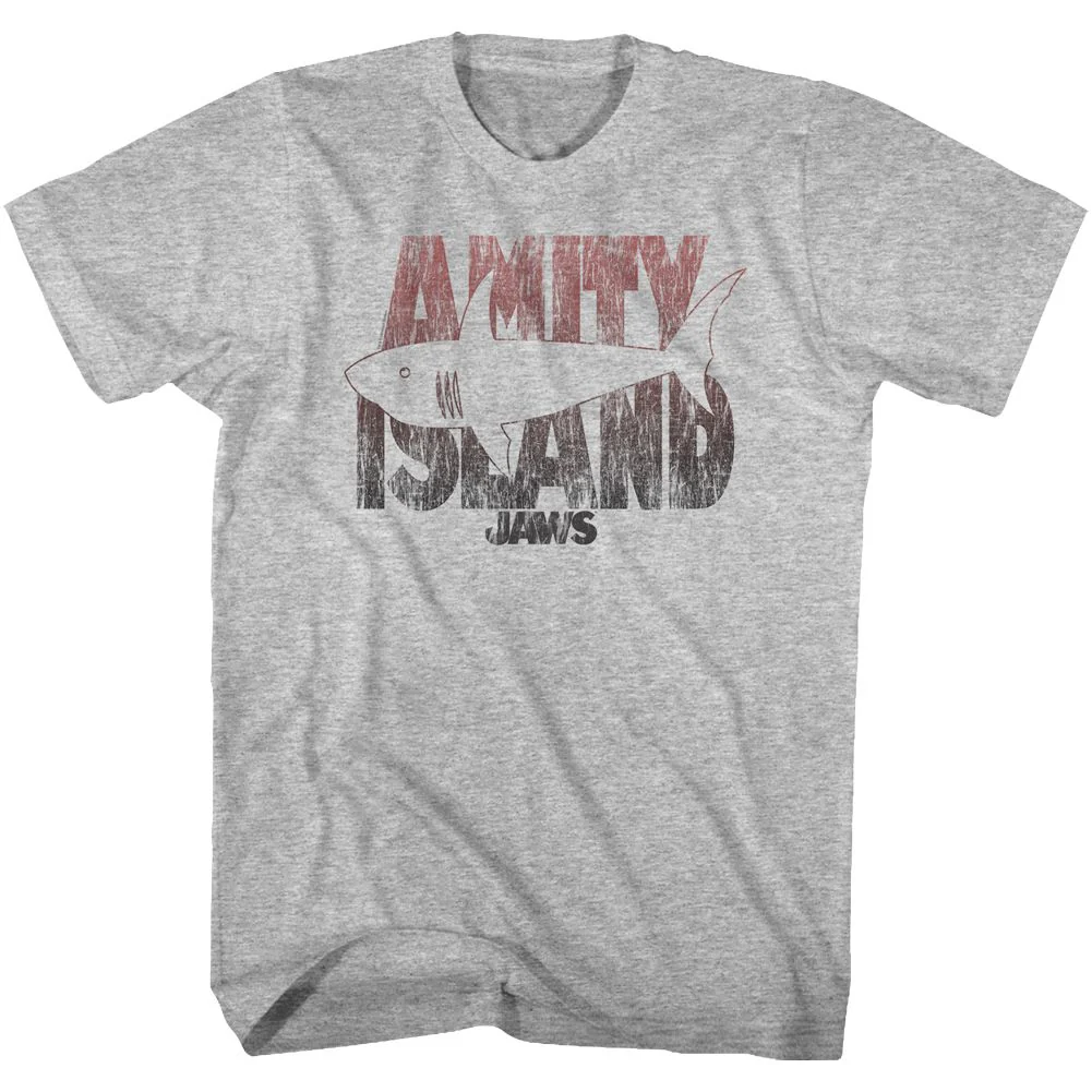 Unisex Adult T-shirt Rockinstone Jaws Movie Shark Line Heather Gray Sizes
