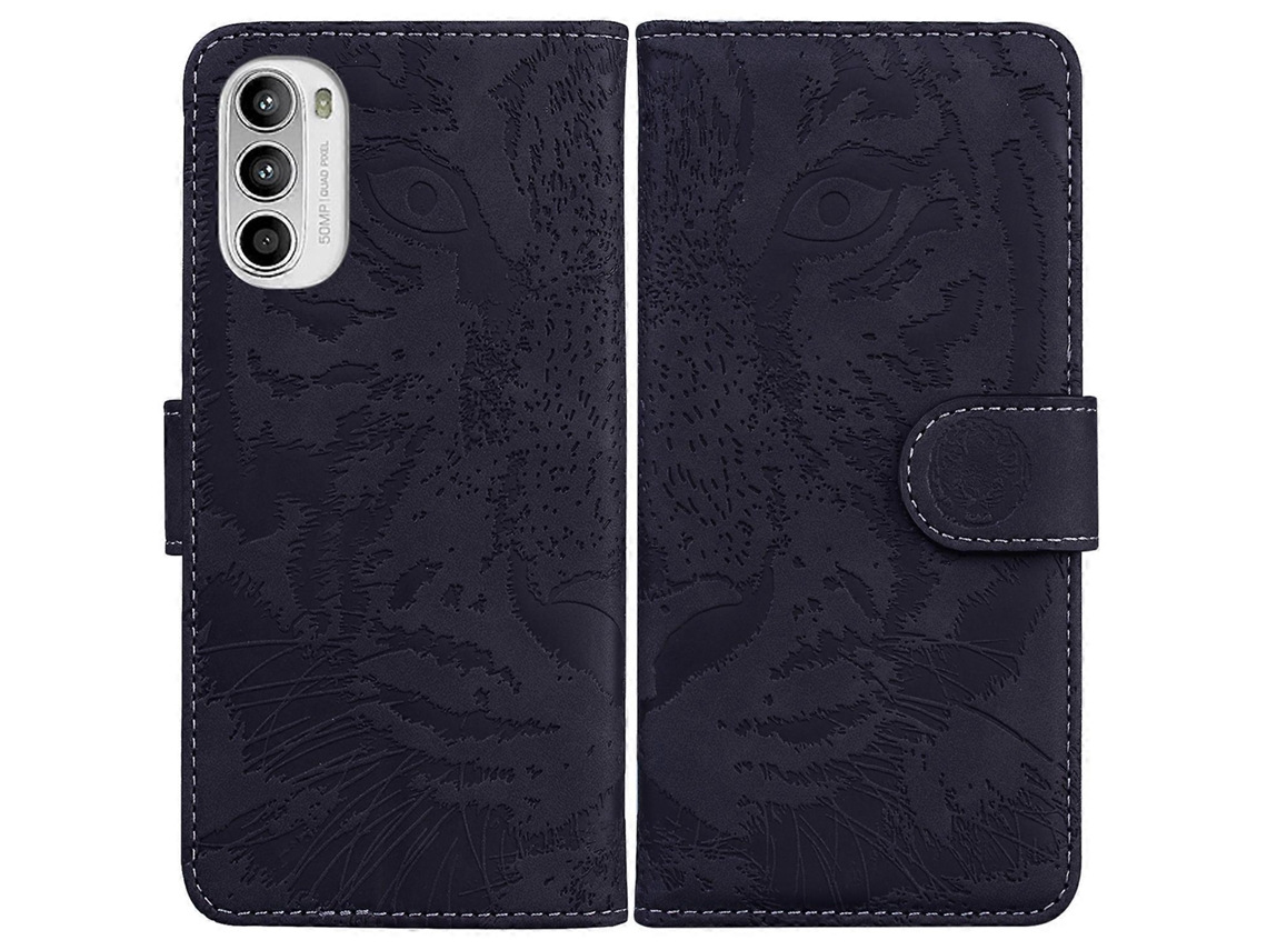 Capa De Couro Com Aba Horizontal E Estampa De Tigre Para Motorola Moto G62 5g