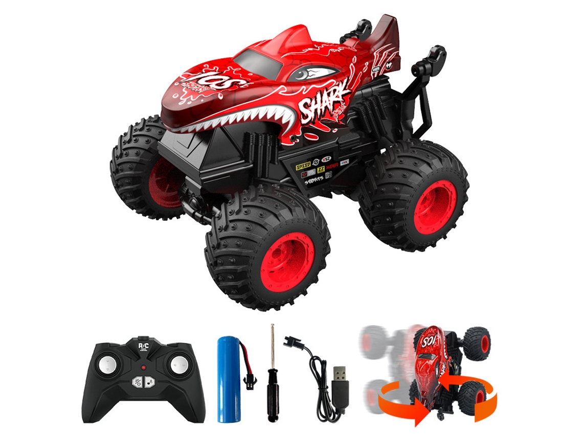 (t202 Vermelho) Carrinho De Controle Remoto Com Dinossauro E Tubarão, Rotação De 360 Graus, Música E Luzes, Escala 1:20.
