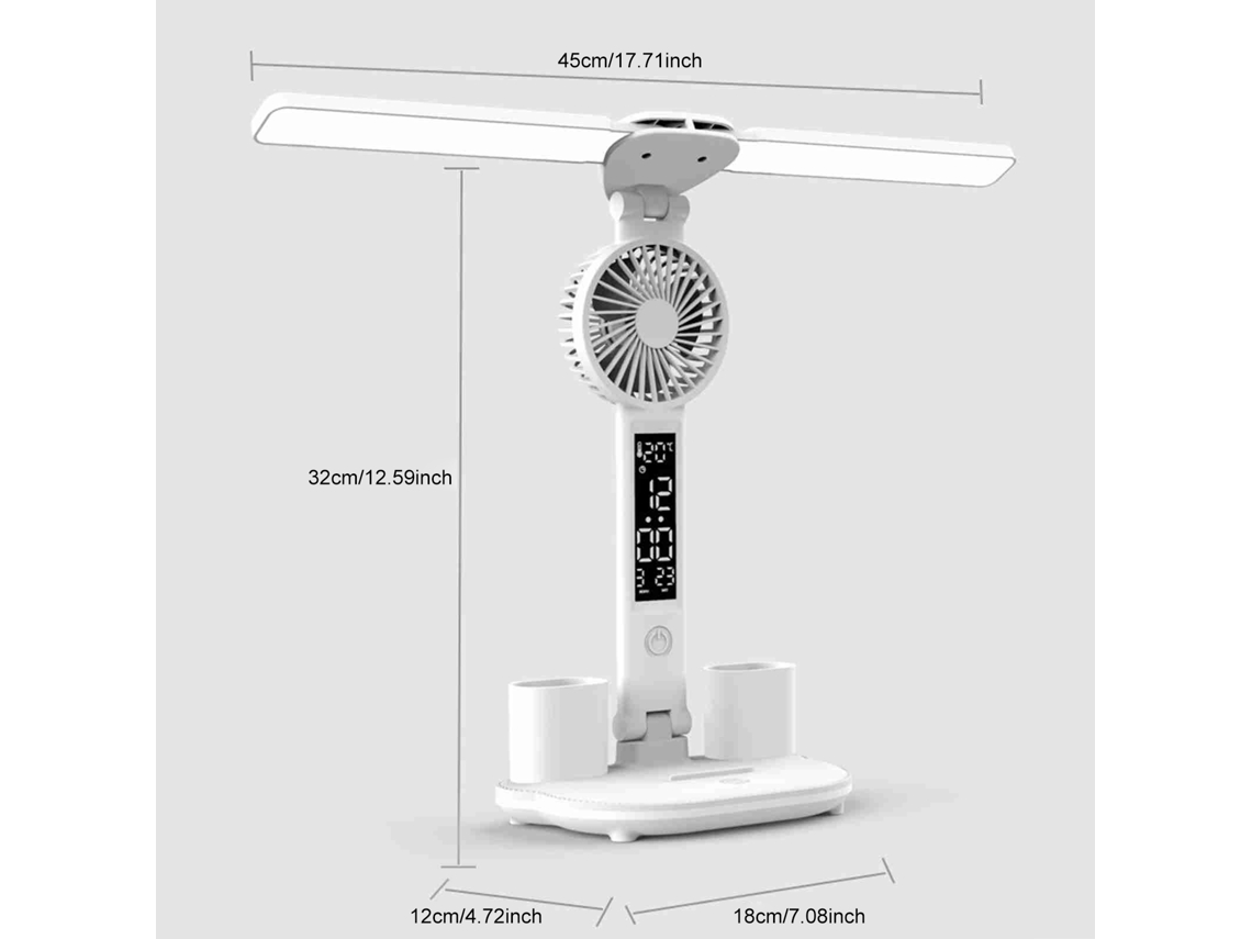 2026 lâmpada de Estúdio Led com Ventilador, Relógio e Portaminas, Controle Táctil, Regulável 3000k 6000k, Dimmable