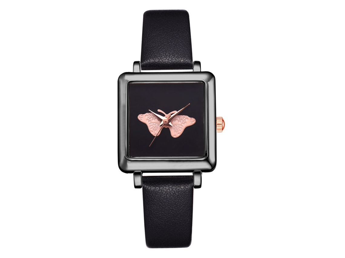 Relógio Feminino Casual Lvpai P712 Quartzo com Dial Quadrado e Pulseira Pu Preto