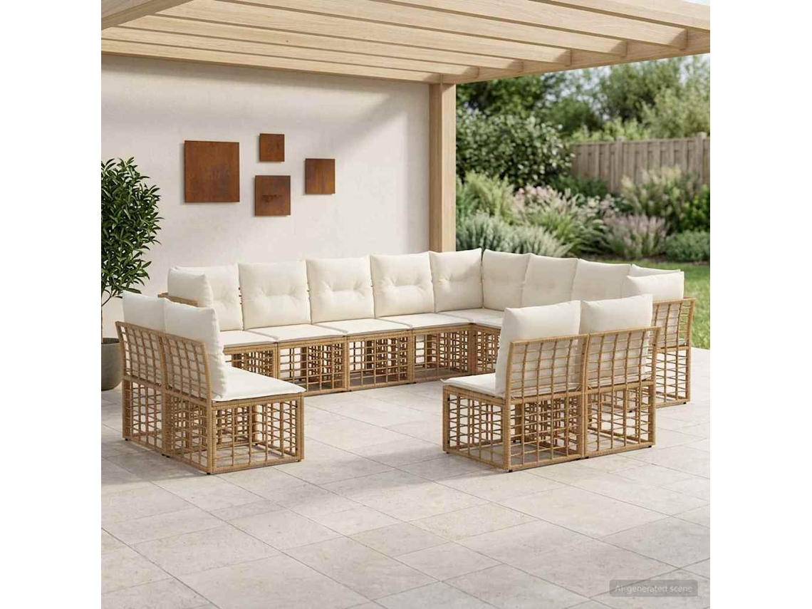 Vidaxl Conjunto De Sofás Para Exterior Natural E Branco Creme