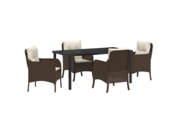 Conjunto 5 De Jantar De Jardim  De Vidaxl Com Almofadas Castanhas De Vime Pe