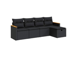 Conjunto de 5 Sofás de Jardim com Almofadões Vime Pe Preto MAISON EXCLUSIVE (N/A)