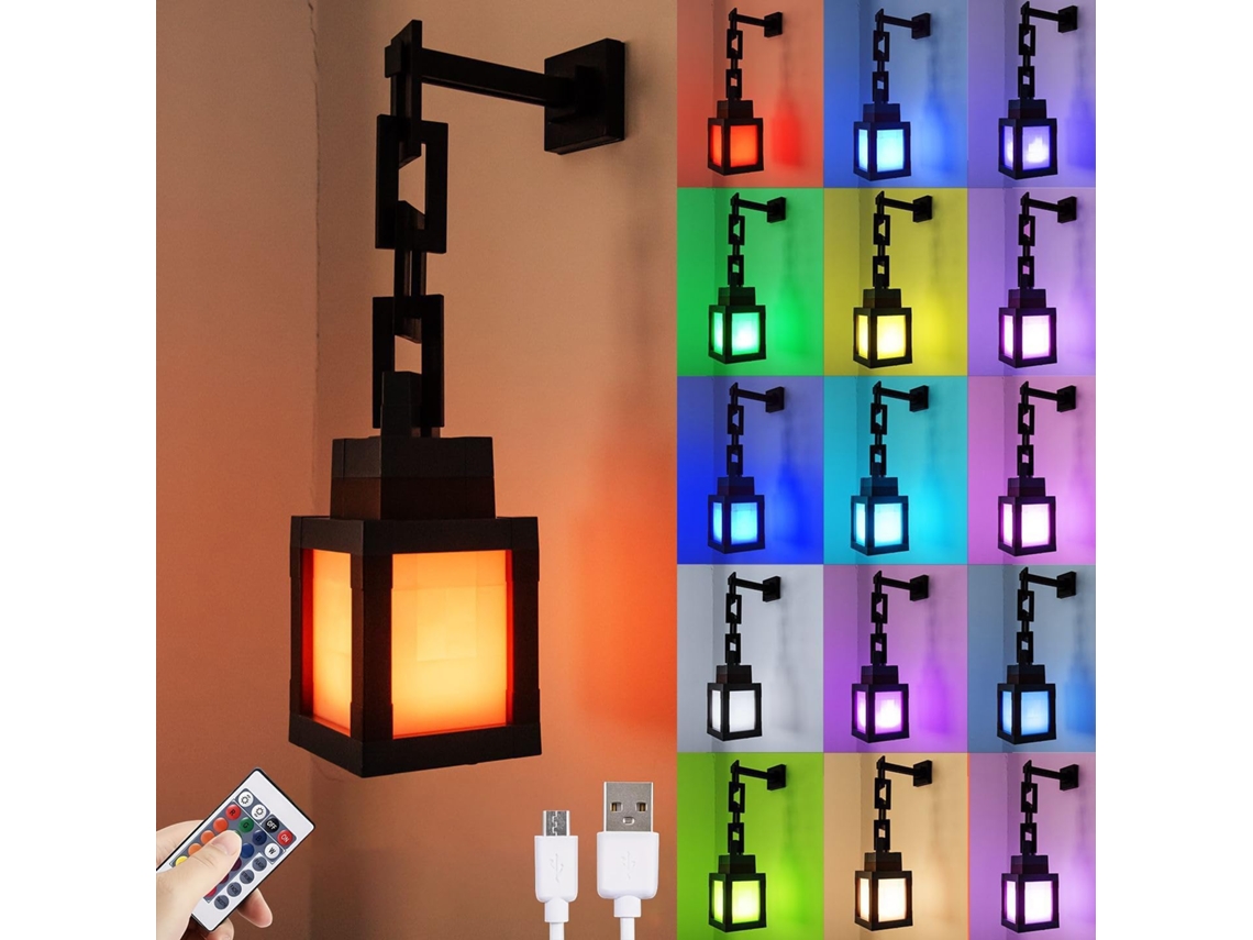 Luminária Noturna Pixelada Em Formato De Lanterna, Controle Remoto Rgb De 16 Cores, Design Recarregável Via Usb, Ideal Para Fantasias E Cosplay