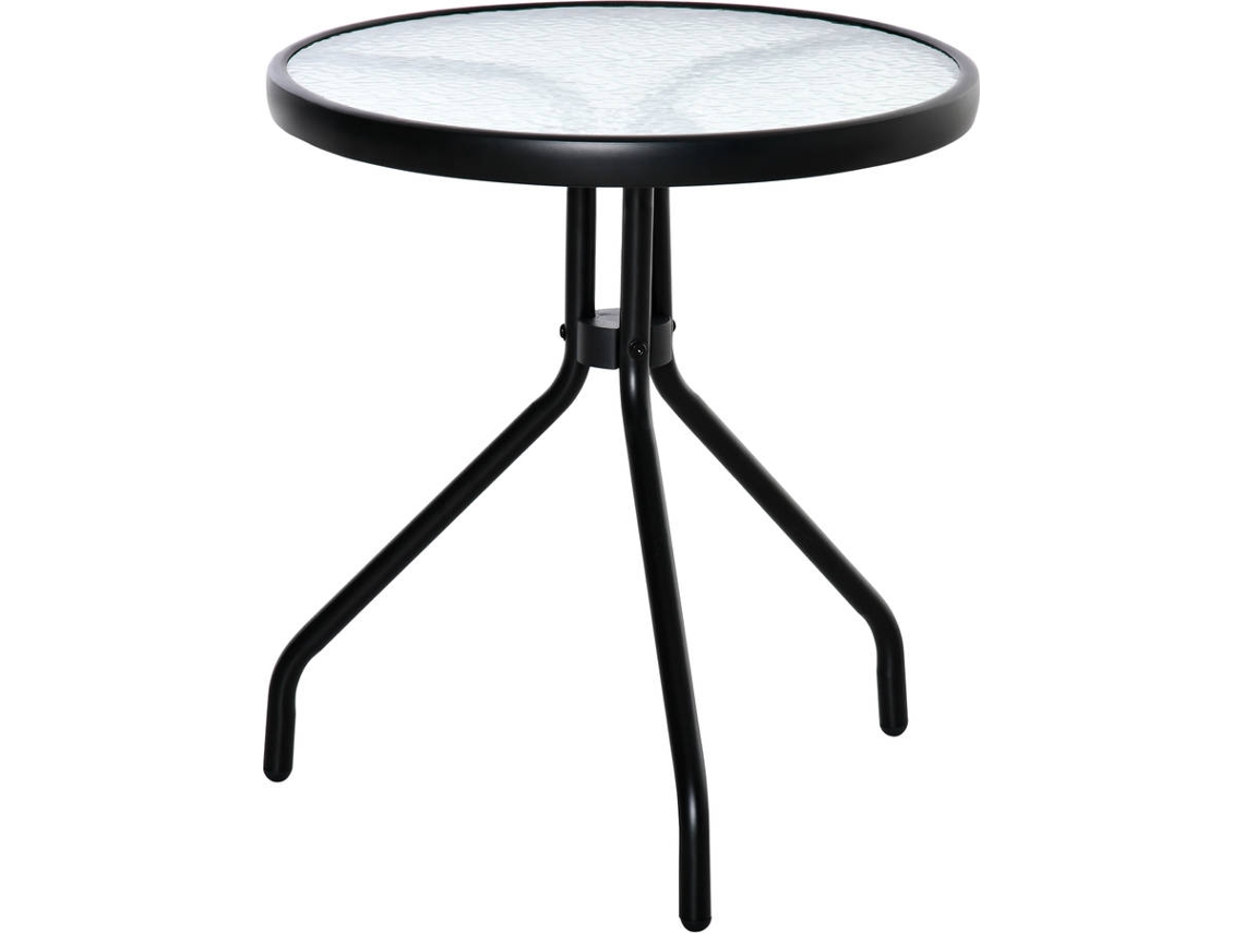 Mesa de Jardim Redonda Metal e Vidro Cor Preto 50x50x55 cm Outsunny