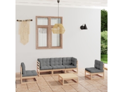Vidaxl 6 Pcs Conjunto Lounge De Jardim Com Almofadões Pinho Maciço