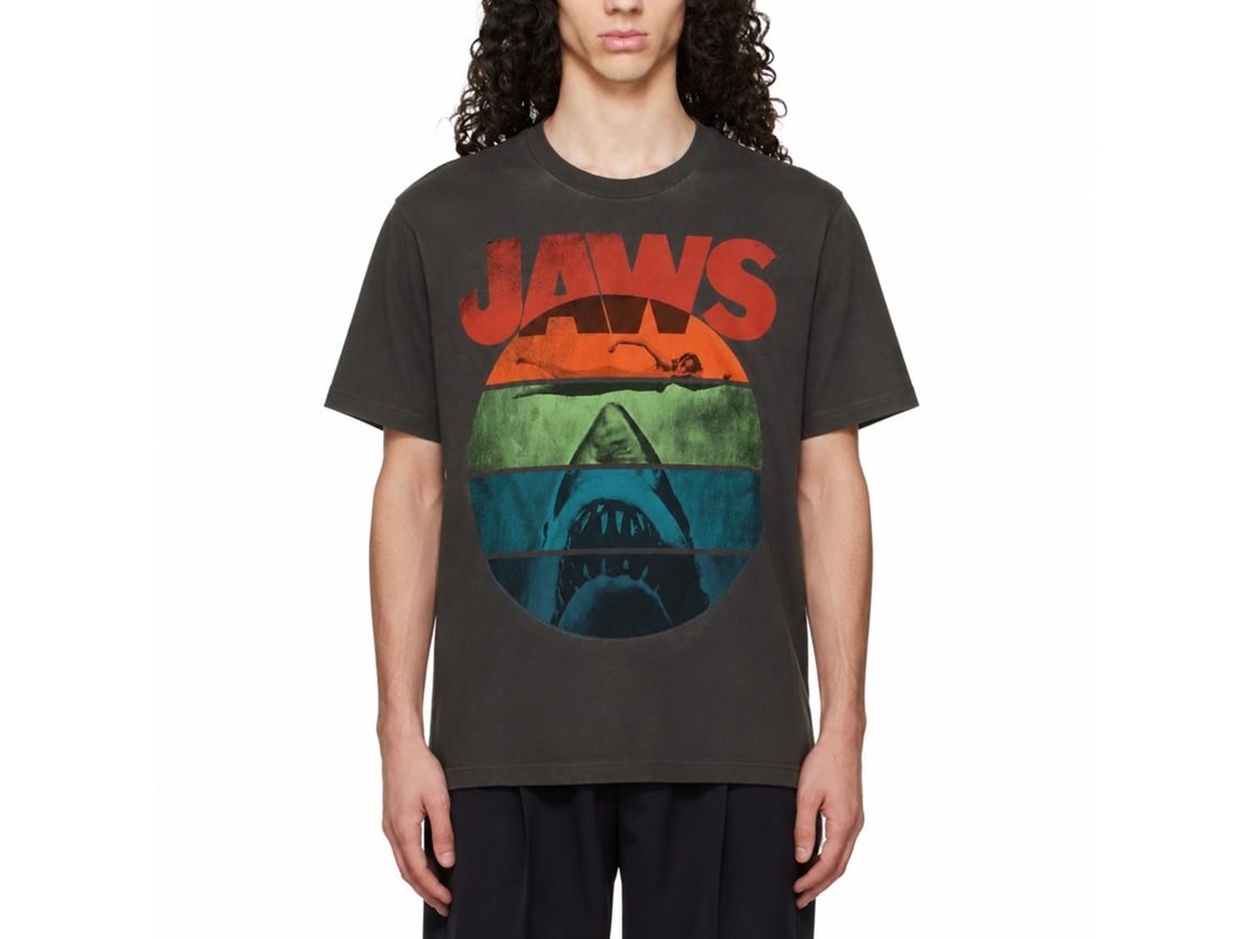 Rockinstone Jaws Movie Text Arch Solid Smoke Adult T-shirt Size:m