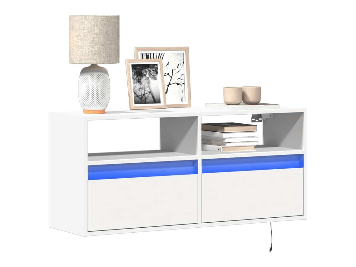 Vidaxl Móvel De Parede Para Tv Com Luzes Led 100x31x45 Cm Branco