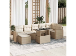 Vidaxl 8 Pcs Conjunto De Sofás P/ Jardim Com Almofadões Vime Pe Bege