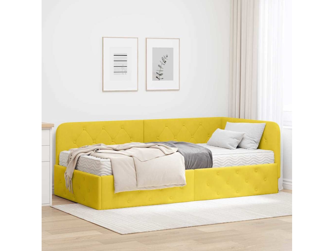 Vidaxl Estrutura De Cama De Canto Amarelo 90 X 200 Cm Veludo
