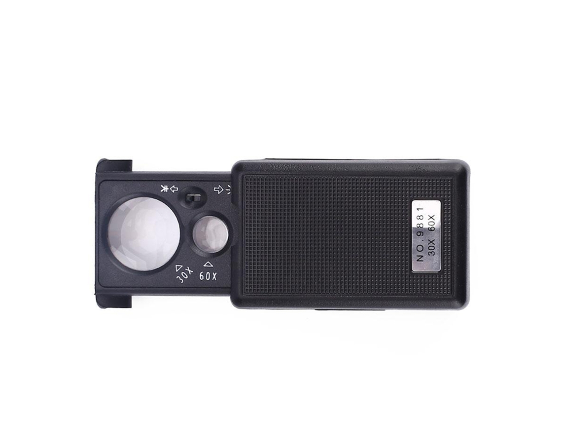 Lupa Microscópio Led De Bolso 30x 60x Com Luz Uv E Pinças, Portátil E Deslizante Para Joiaria