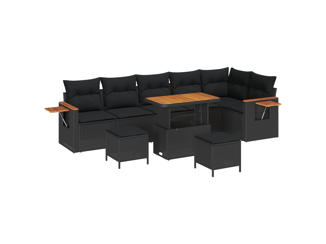 Conjunto 9 Sofá De Jardim Vidaxl Preto Vime Pe (90 X 55 X 71 Cm)