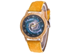 Relógio de pulso de quartzo com pulseira de jeans para homens e mulheres, amarelo, ideal para presente.