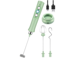 Espumador de leite elétrico recarregável, batedor manual com 3 velocidades para café, latte, cappuccino e matcha (verde).