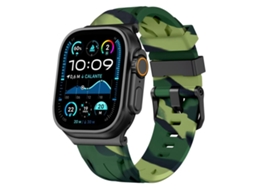 Bracelete Para Apple Watch 46/49/45/44mm - Silicone Preta Com Fivela De Pino Camuflagem Verde Militar