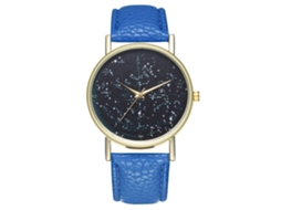 Relógio analógico de quartzo unissex com pulseira de PU azul royal