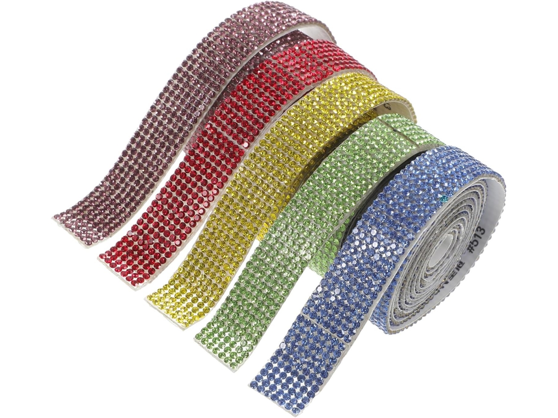 5 rolos de fita adesiva com estampa de diamante para artesanato, fita autoadesiva brilhante para decorar roupas e bolsas.