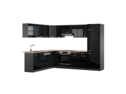 Cozinha de canto R-Line, 227 x 287 cm, PT Carvalho, Preto brilhante/Antracite, Vicco