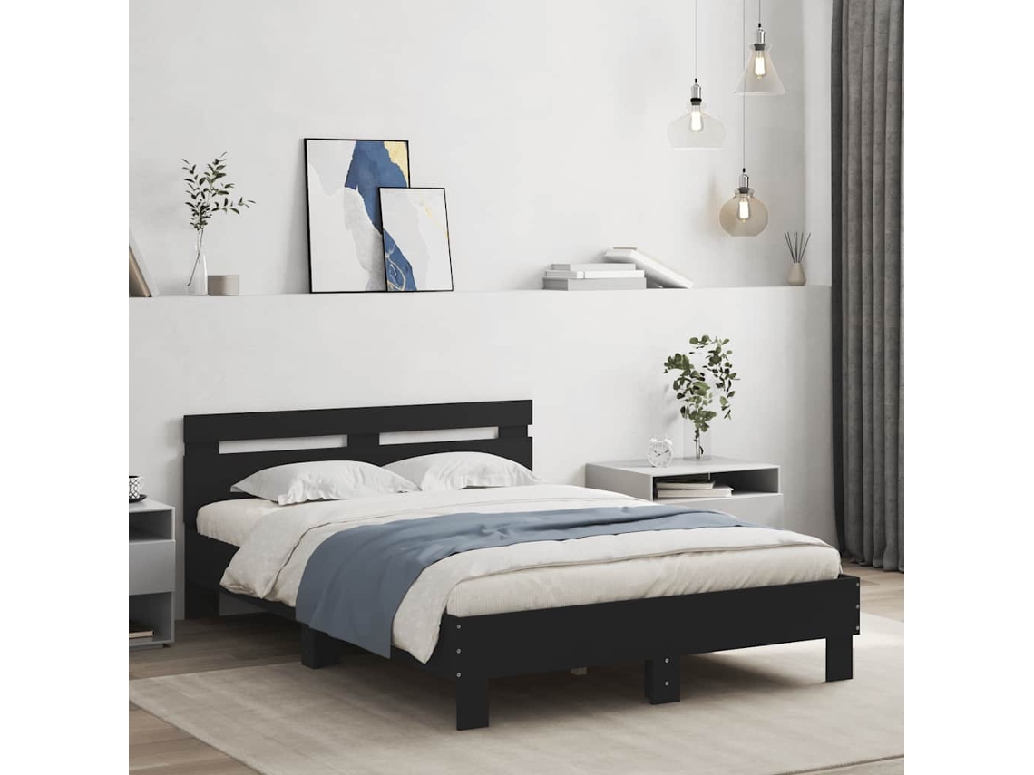 Vidaxl Estrutura Cama C/ Cabeceira 120x200 Cm Derivados Madeira Preto