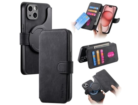 Capa Para Iphone 15 Caseneo Pele Sintética Preto