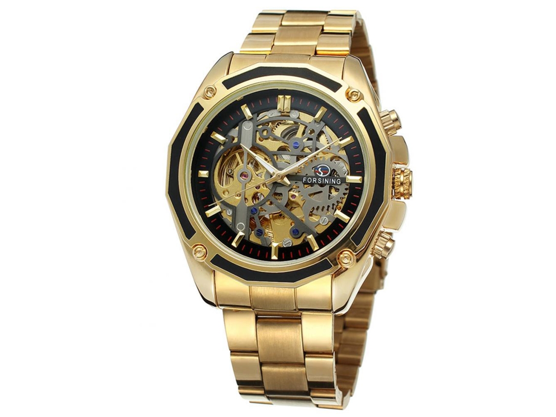 Reloj Automático Mecánico Para Hombre Forsining Analógico De Muñeca (oro Negro)