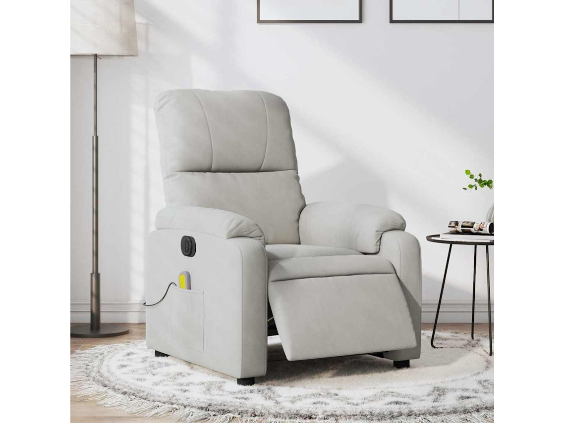 Vidaxl Poltrona Massagens Reclinável Elétrica Microfibra Cinza-claro