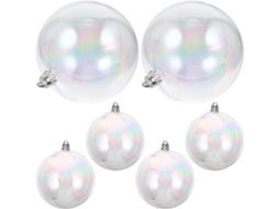 Bolas Decorativas Pendurar Conjunto 6 Plástico Transparente Iridescente 8 Decoração Fácil Árvores Natal Festas GOKOCO