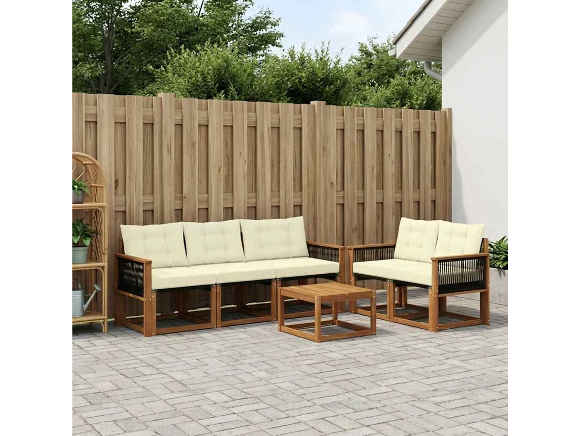 Vidaxl Conjunto De Sofás Para Exterior 7 Unid. Natural E Creme