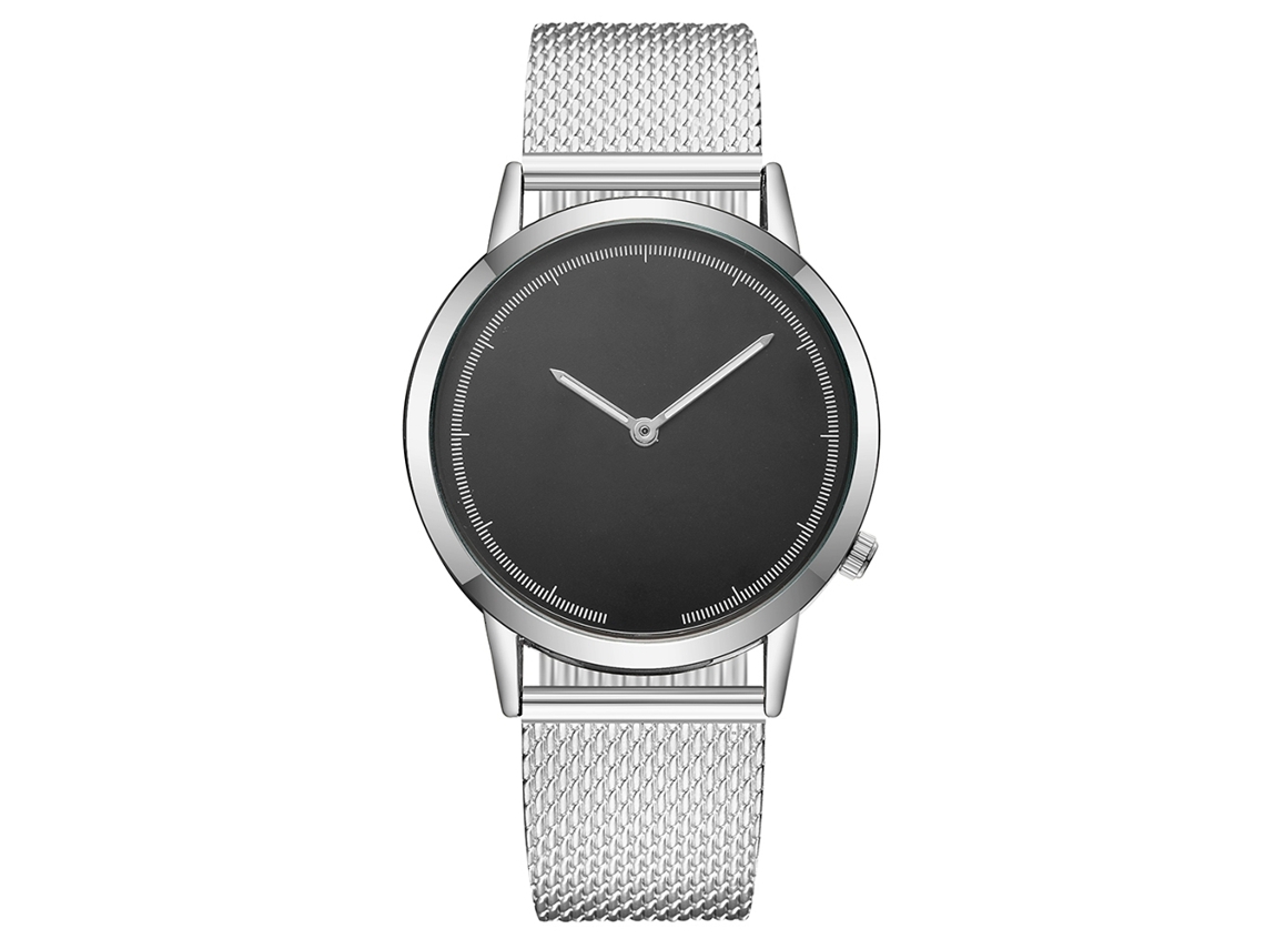Reloj De Pareja Vansvar Unisex Dial Simple Acero Cuarzo Pulsera Plata Negro