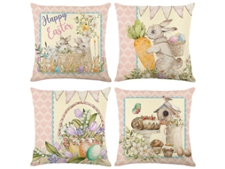Rebe conjunto de 4 Capas de Almofada com Padrão de Coelhos e Flores, 45x45cm, Estilos Diferentes para Sofá, Carro e Lar