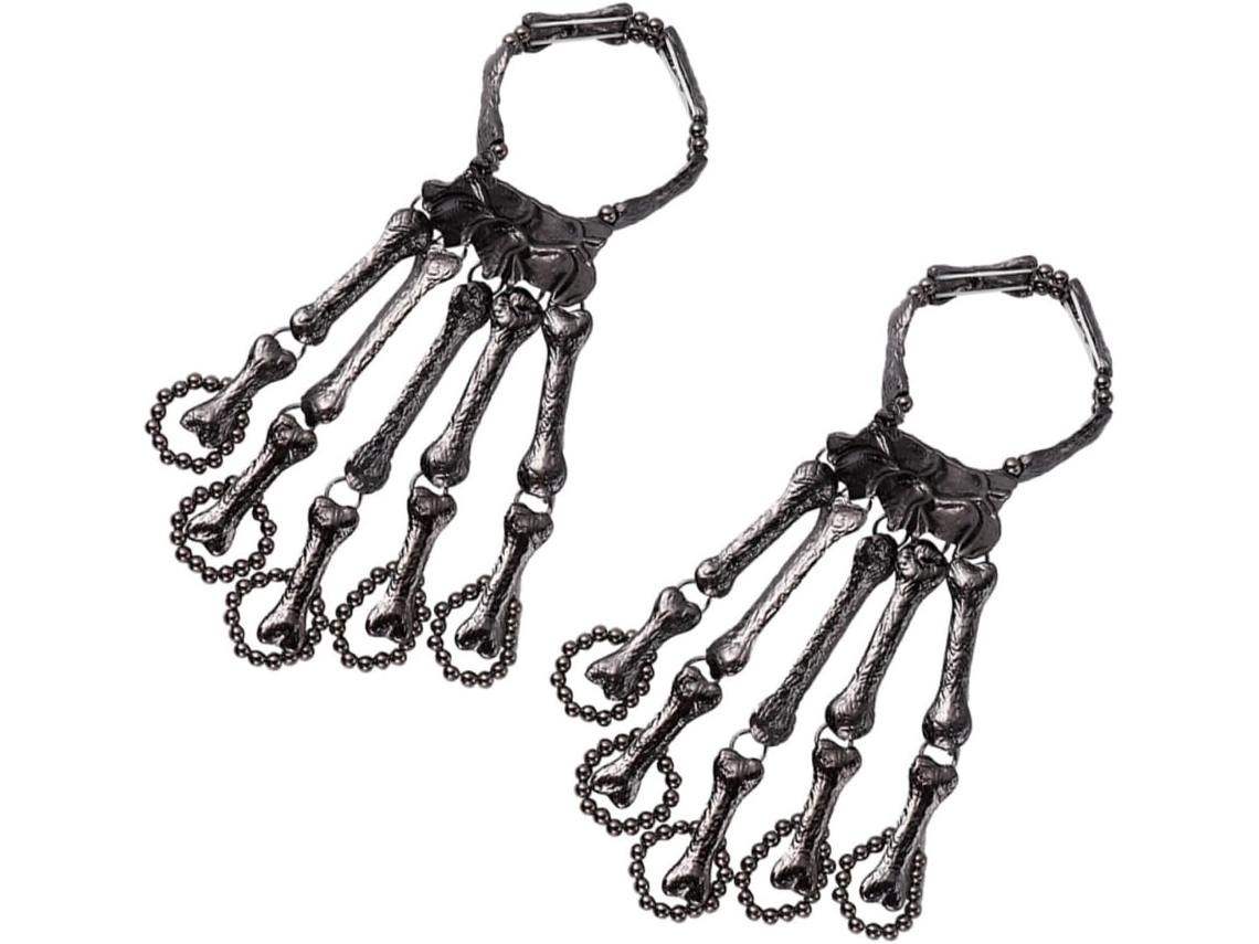 Pulseira De Caveira, Bijuteria Para Fantasia De Halloween, Pulseiras Góticas Femininas Pretas