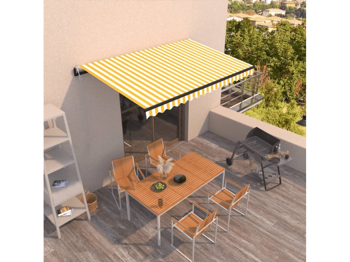 Vidaxl Toldo Retrátil Automático 450x300 Cm Amarelo E Branco