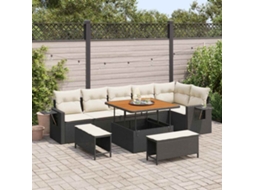 Conjunto De Sofá De Jardim 9 Pcs Preto Rattan Sintético Haochrymec