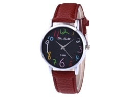 Relógio Unissex Casual Redondo Analógico de Quartzo com Pulseira de Couro PU (Café)