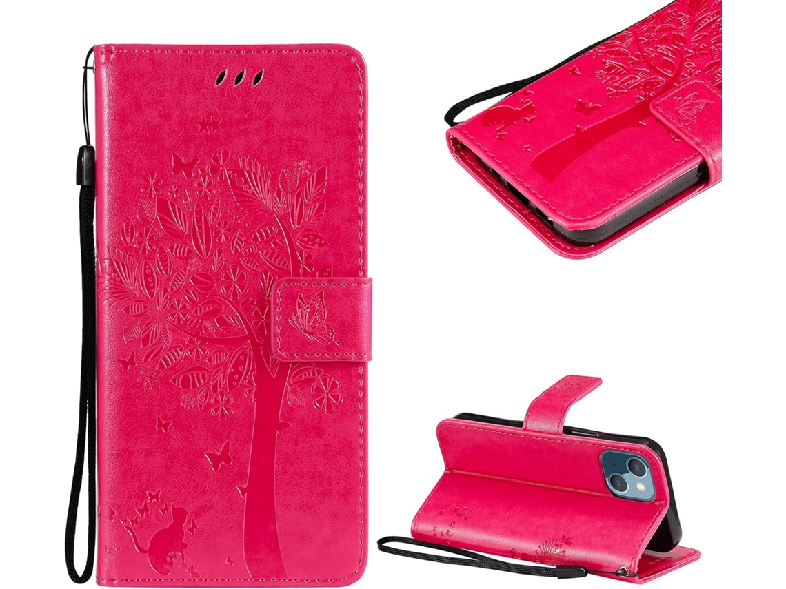 Capa Fólio Borboleta Árvore para iPhone 13 Mini HONGWE. Pele Sintética Magnética Retro