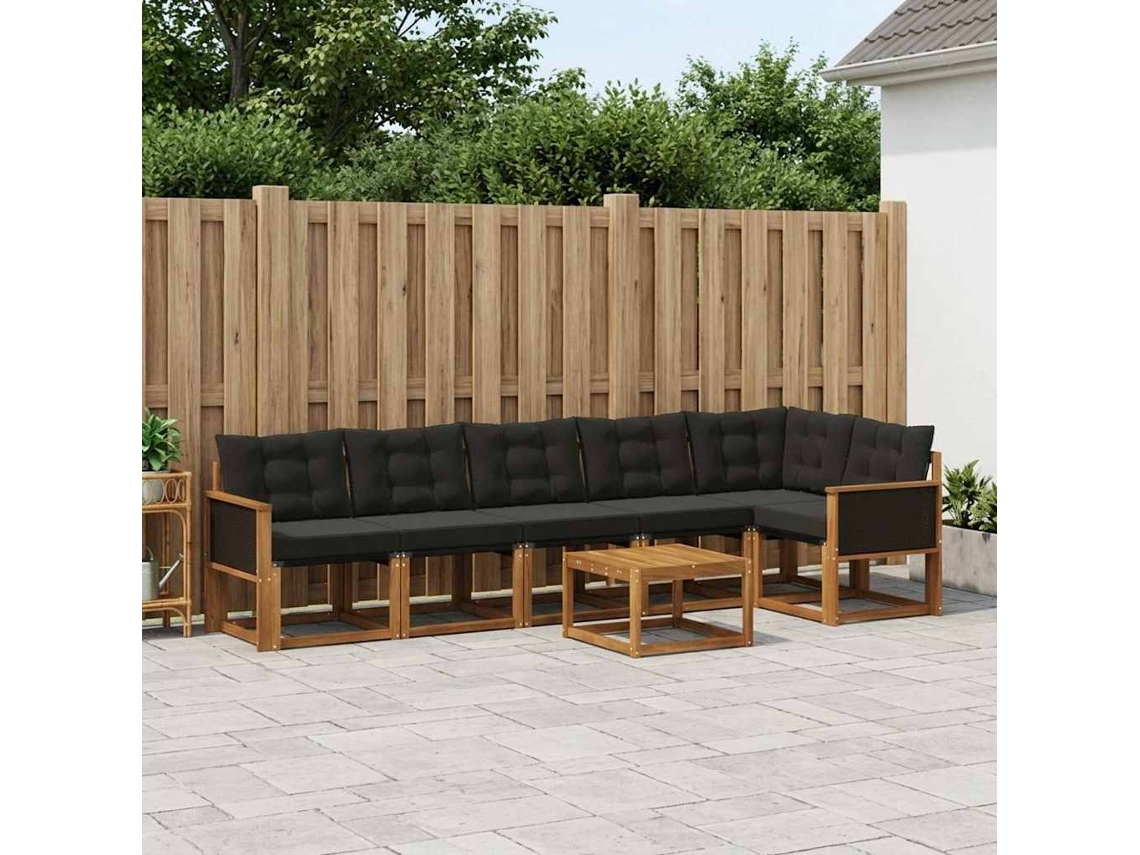 Vidaxl Conjunto De Sofás Para Exterior 7 Pcs Natural E Preto