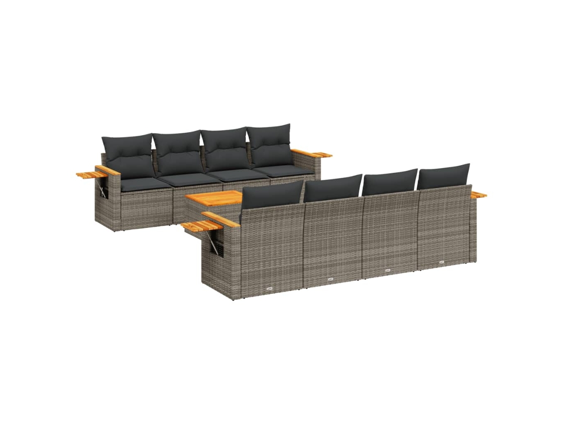 Conjunto de 9 Sofás para Jardim com Almofadões Vime Pe Cinzento MAISON EXCLUSIVE (90x200 cm)