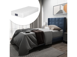 Cama Solteiro 90x200cm Azul Linho Com Cabeceira Estofada E Espuma Borracha