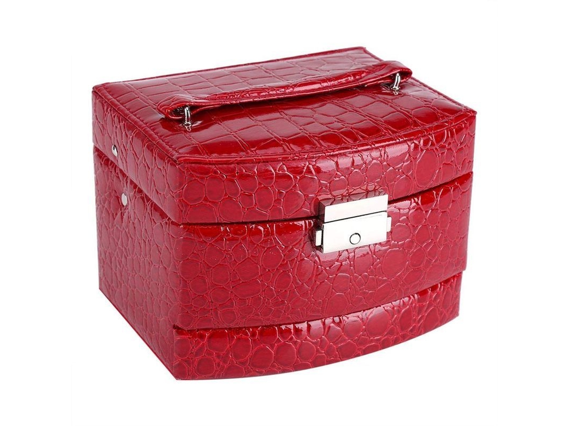 Caja De Joyería De 3 Capas Con Espejo Y Mango Para Collares Anillos Broches Pulseras