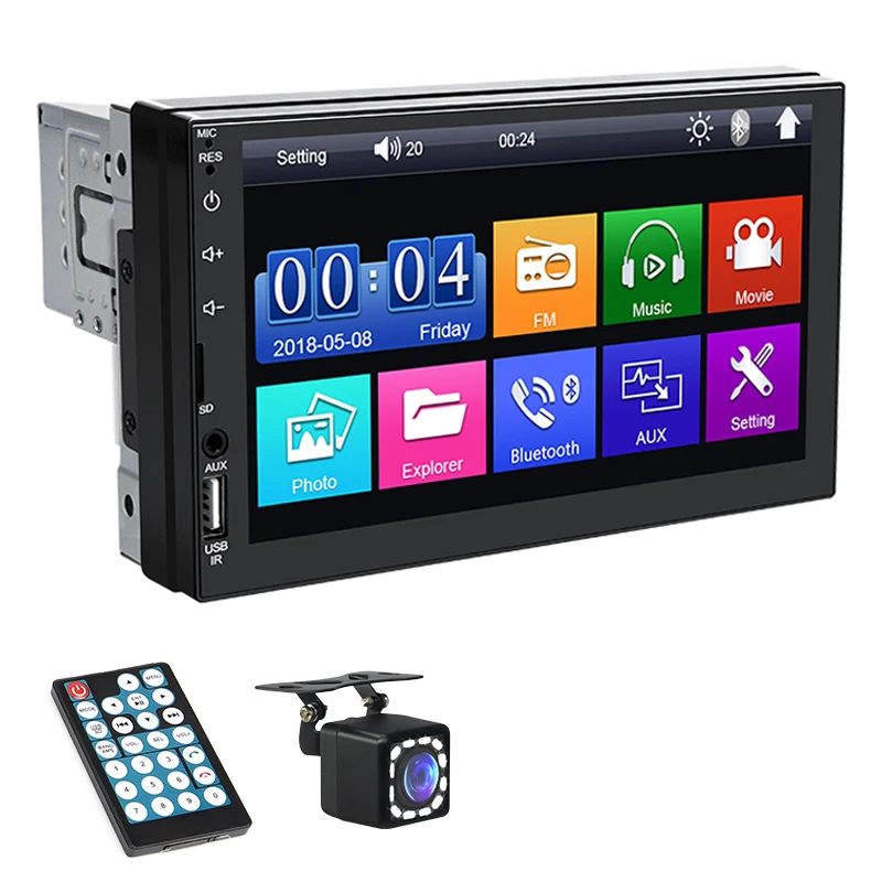 Rádio Automotivo 1 Din De 7 Polegadas Com Mp5 Player, Tela Sensível Ao Toque, Fm, Aux, Bt, Mirrorlink E Câmera De 12 Leds.