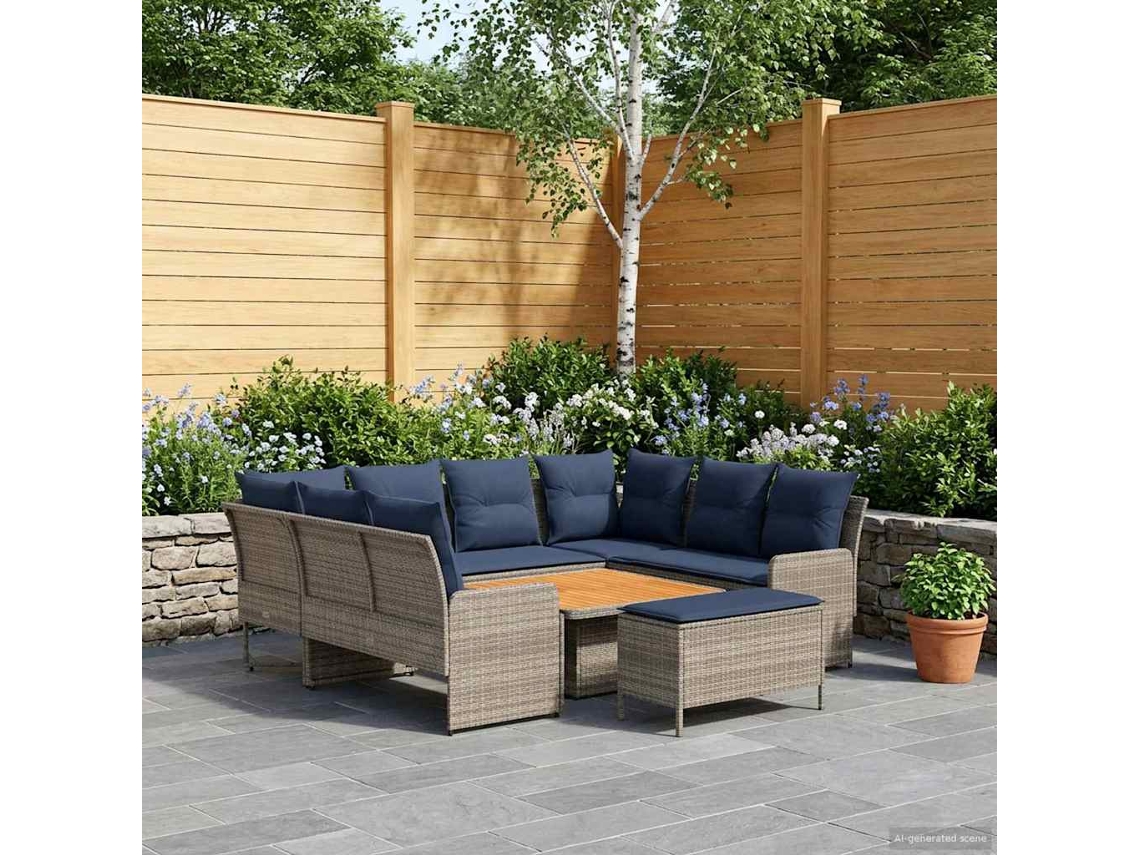 Vidaxl Conjuntos De Móveis 7 Unid. Cinza E Azul Marinho Rattan De Pe