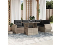 Vidaxl 7 Pcs Conj. Sofás Jardim Com Almofadões Vime Pe Cinzento-claro